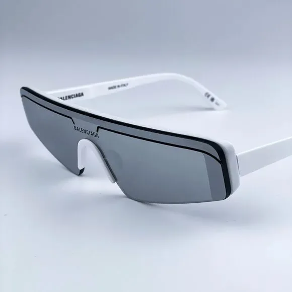 NEW Balenciaga BB0003S 002 White Silver Grey Mirrored Unisex Sunglasses